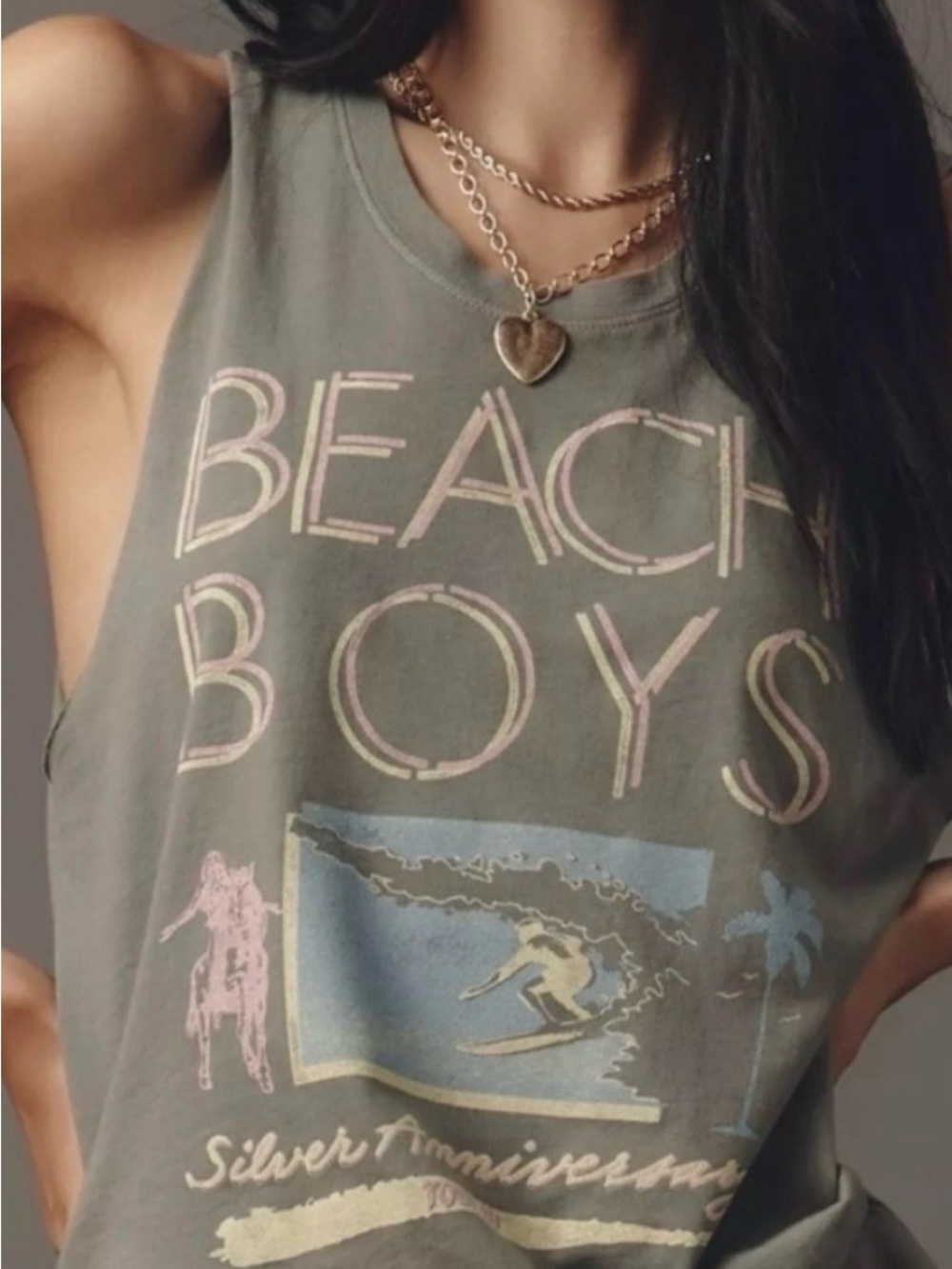 Nwot LetLuv Green Beach Boys Graphic Muscle Tee